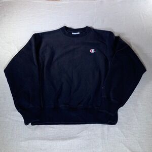 Champion Reverse Weave Crewneck Sweatshirt Black Small Logo Spellout